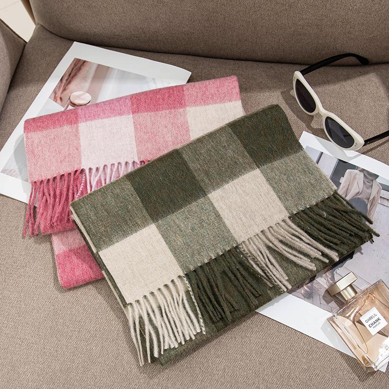 New Style Wool Scarf with Cashmere Feel for Women High End Tassel Thickened Scarf Warm Plaid All Match Shawl