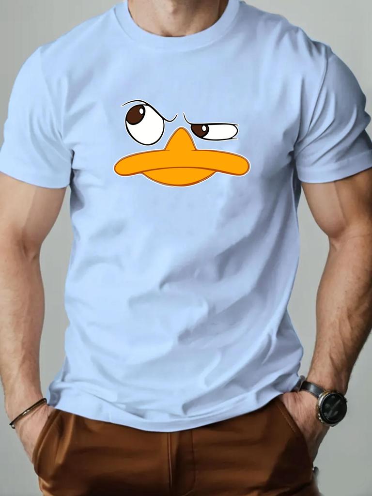 Men's T-Shirt 100% Cotton Funny Duck Cartoon Pattern Print Summer Round Neck Breathable Casual Short Sleeve Fashion T Shirt