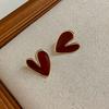 Cute Wine Red Enamel Oil Heart Stud Earrings for Women Girls Simple Party Romantic Zircon Trendy Gift Wholesale Accessories