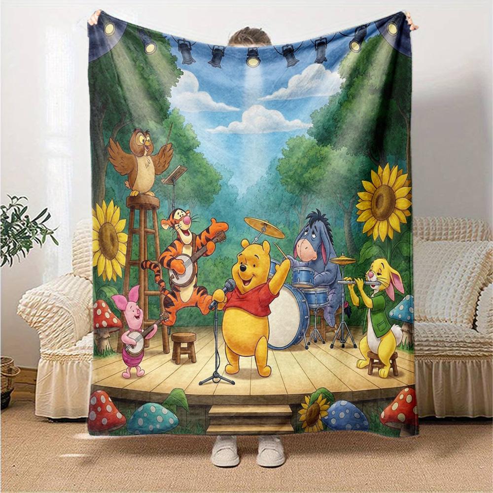 Pooh Friends Concert Flannel Blanket Super Soft Warm Cozy Blanket For Sofa Bed Office Travel Allseason Home Decor Gift