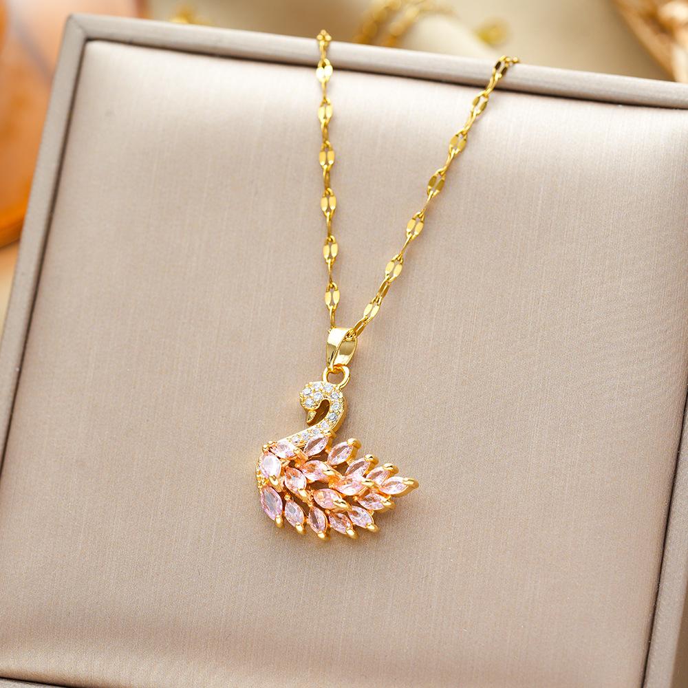Micro-Set Zircon Swan Titanium Steel Necklace Summer Light Luxury Minimalist Versatile High-End Collarbone Chain Jewelry