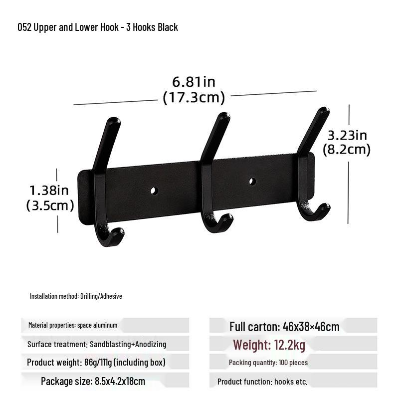 Wall-Mounted Black Aluminum Clothes Hook Rack