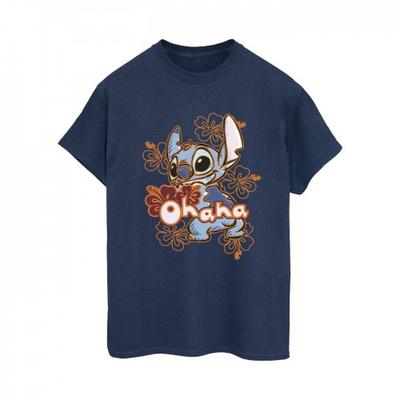 Womens/Ladies Lilo And Stitch Ohana Orange Hibiscus Cotton Boyfriend T-Shirt