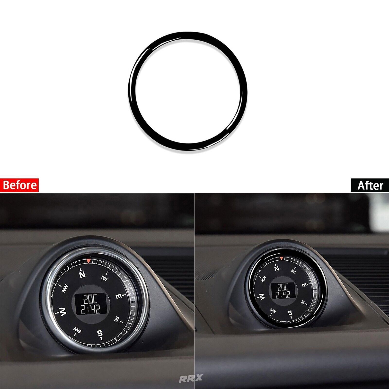 Glossy Piano Black Dashboard Clock Circle Frame Trim For Porsche Macan 2014-