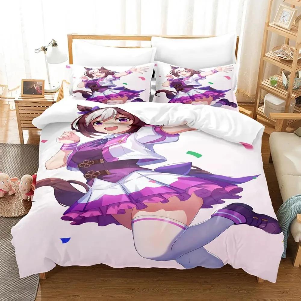 Anime Uma musume Prety Derby Beding Set Soft Duvet Cover Bed Linen Set Comfortable Quilt Cover Pilowcase Warm Comforter king Quen Sized Dimensions
