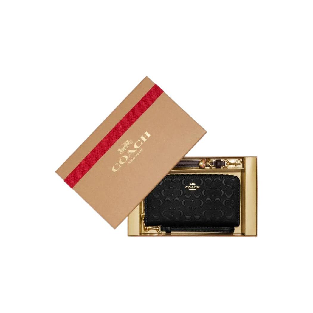 

Новый женский кошелек COACH на молнии из гладкой телячьей кожи с кожаным держателем для карт, черный CF464-IMBLK 19.1*2.5*10.2CM