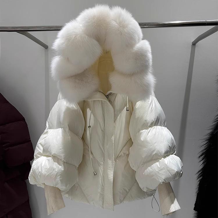 Winter Fur Hooded Puffer Jacket Women Thicken Warm Sleeve Coat Down Mid Long
