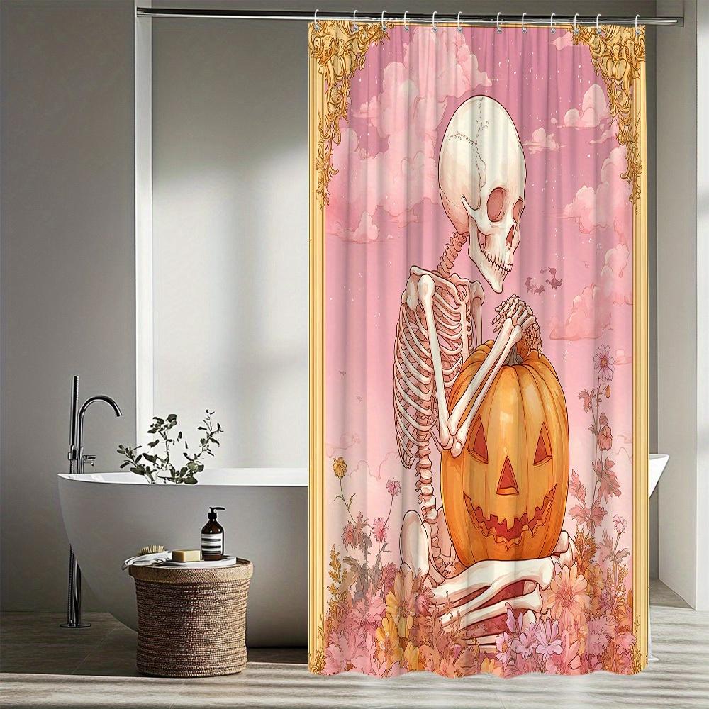 1Pc Halloween Shower Curtain Skeleton Pumpkin Landscape Pattern Bathroom Decoration Polyester Fabric Contains 12 Hooks 70. 8X70.