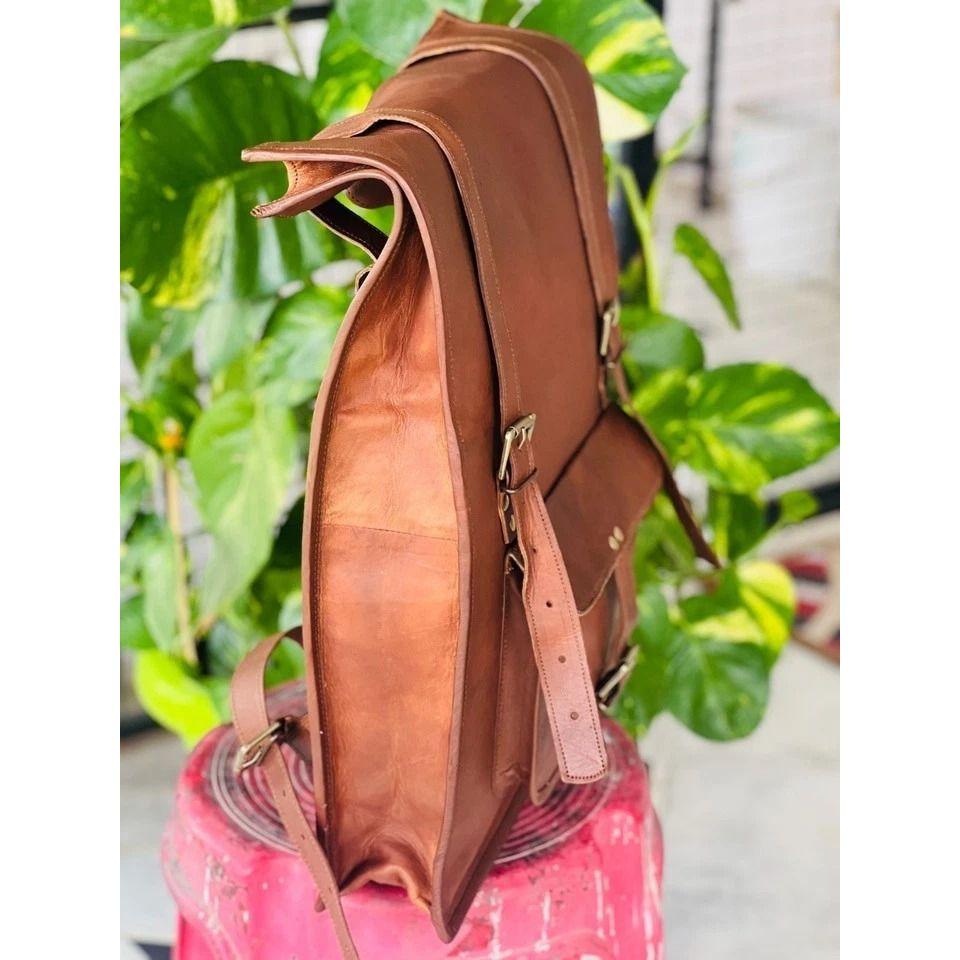 Goat Leather Backpack Bag Laptop Rucksack Vintage Brown Men's Genuine Travel