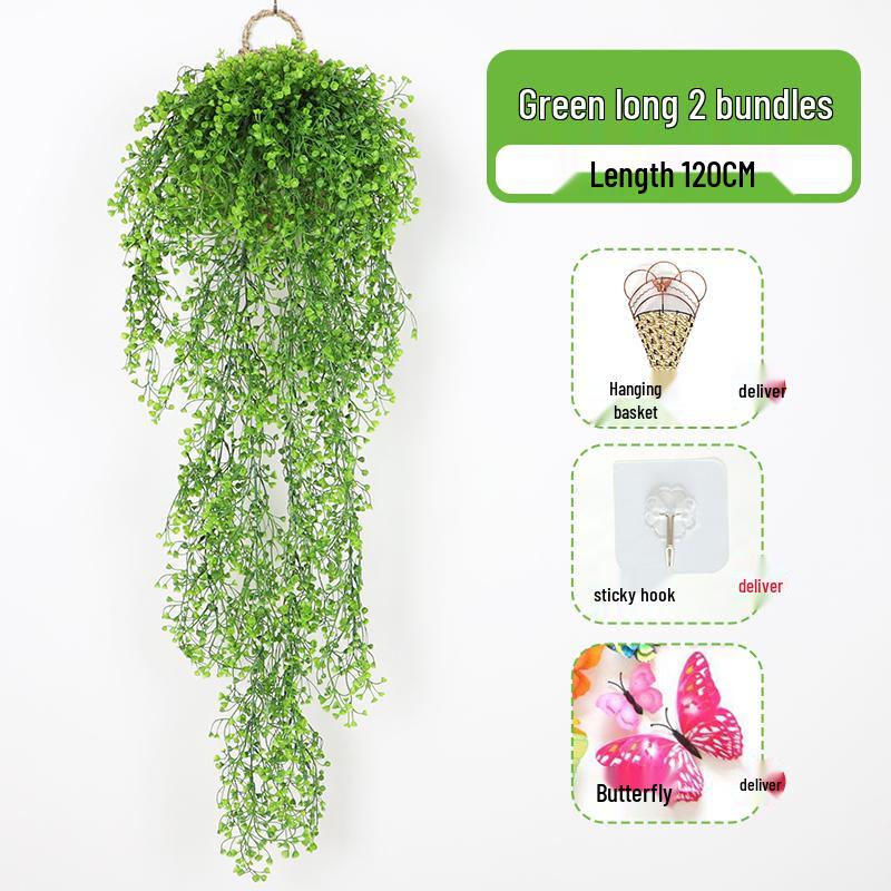 Wall-Mounted Artificial Hanging Vines with Spider Plant in Basket for Living Room Decor