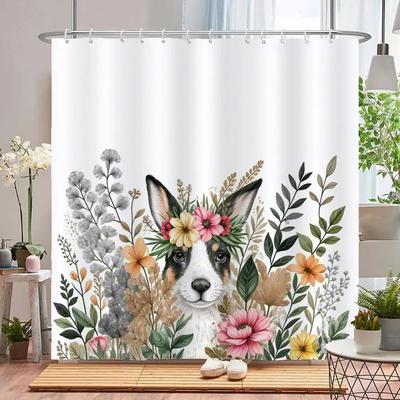 Lovely Floral & Animal Print Shower Curtain with Hooks, Water-Repellent Privacy Screen Quick To Hang & Machine-Washable