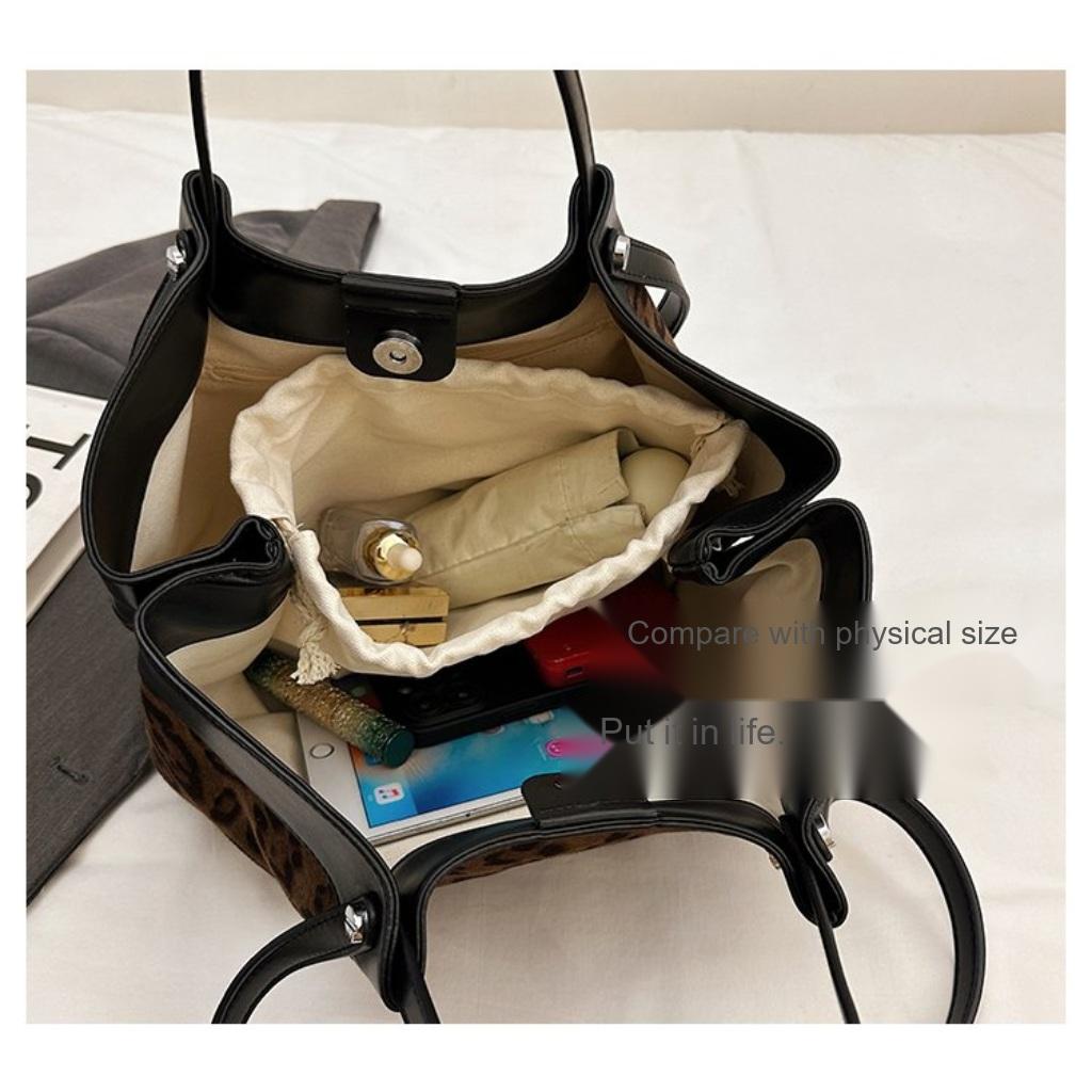 Tote Bag Women Velvet Leopard Print Large Capacity Office Daily Use