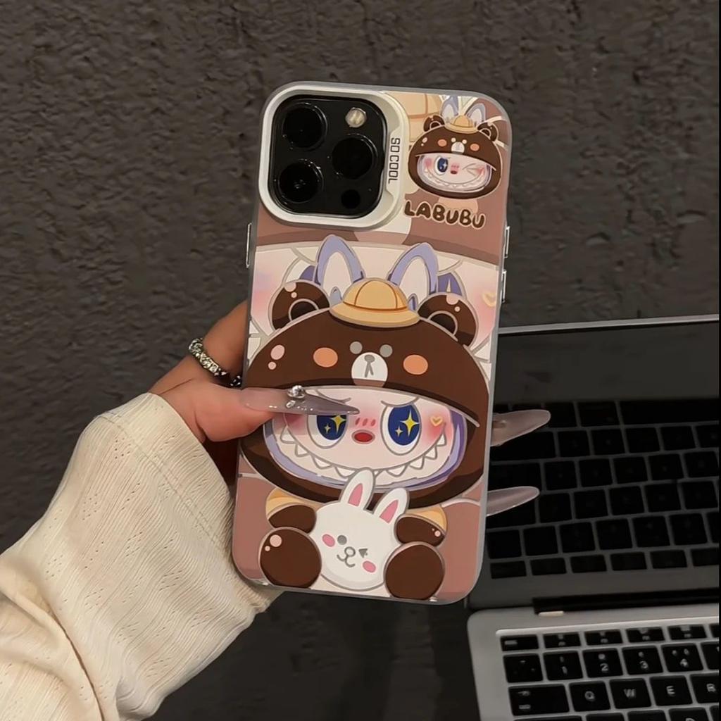 Labubu Bear Strawberry Bunny Couple Phone Case for iPhone 15/14/13/12 Pop Mart Kawaii Cover