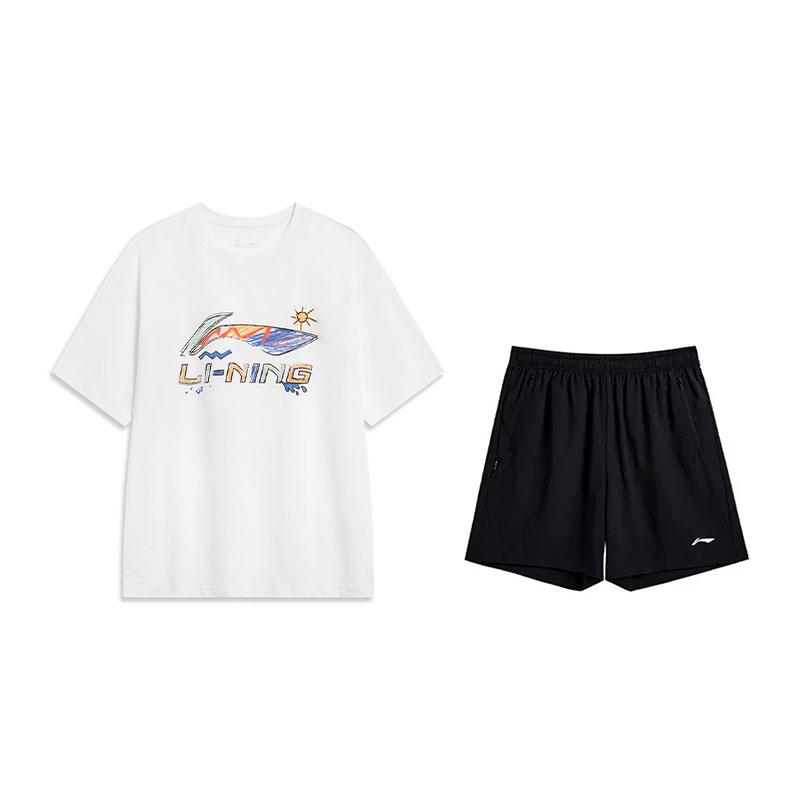 

Li-Ning Lightweight Breathable Loose Comfortable Short Sleeve Sports Suit Men suit Standard-White Black U745-2+V157-1 3XL