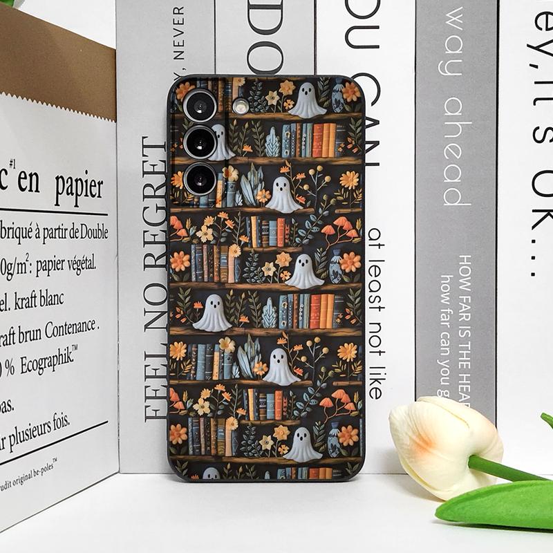 Halloween Kürbis Geist Bücherregal Buch Handyhülle für Google Pixel 9A 8A 7A 6A 7 PRO 8 9 Pro XL 4G 5G Silikon Weiche Hülle Schale