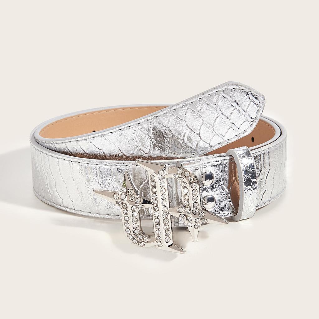 

Minimalist Pu Leather Belt With Metal Snap Buckle For Streetwear Style серебряный