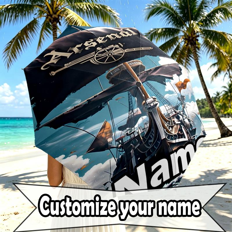 Custom Name Personalized Football Team Print Umbrella, Auto Open Close, 8‑Rib Sturdy Frame, Commute Camping Hiking Use, Birthday Gift
