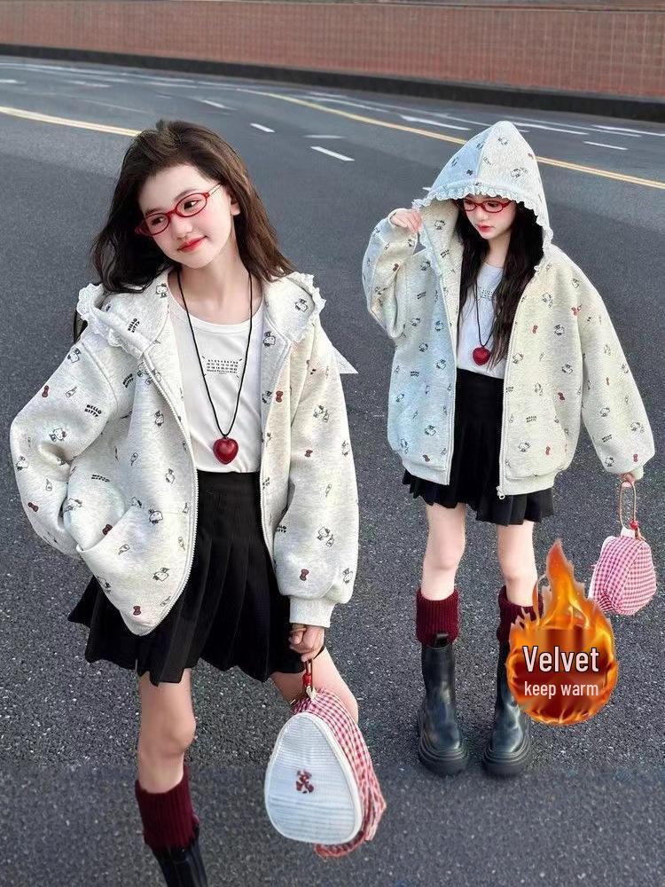 Girls' Autumn/Winter 2025 Korean-Style Chic Jacket: Cute, Hooded, Trendy Fashion for Medium and Large Children.