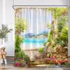 Garden Shower Curtain Arch Door Fence Vines Flowers European Garden Bathroom Decorations Landscape Bath Curtain With Hooks