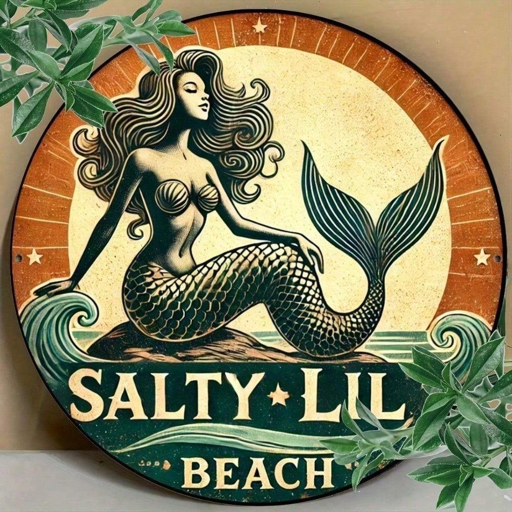 Винтажная круглая металлическая табличка Русалка Настенное искусство Декор для дома гостиной