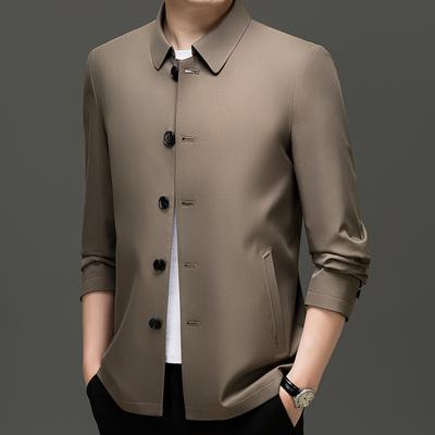 Middle-aged Daddy Jacket Men's Spring and Autumn New Style Business Casual Single-breasted Lapel Solid Color Jacket Men's Simple Casual
