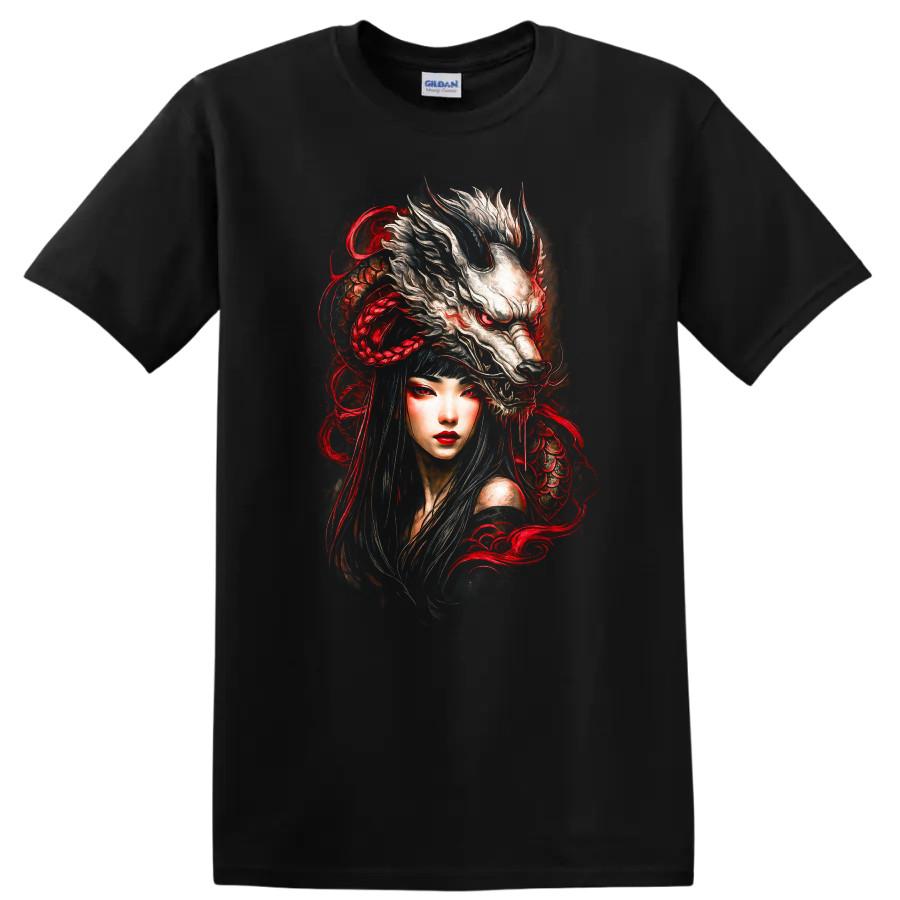 Japanese Style Dragon Woman T Shirt Fantasy Art Graphic Tee Asian Culture