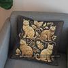 2D Golden Cats On Thorn Branches Throw Pillow Pattern Cushion Cover Suitable For Sofa Bedroom Car Pillow Cover