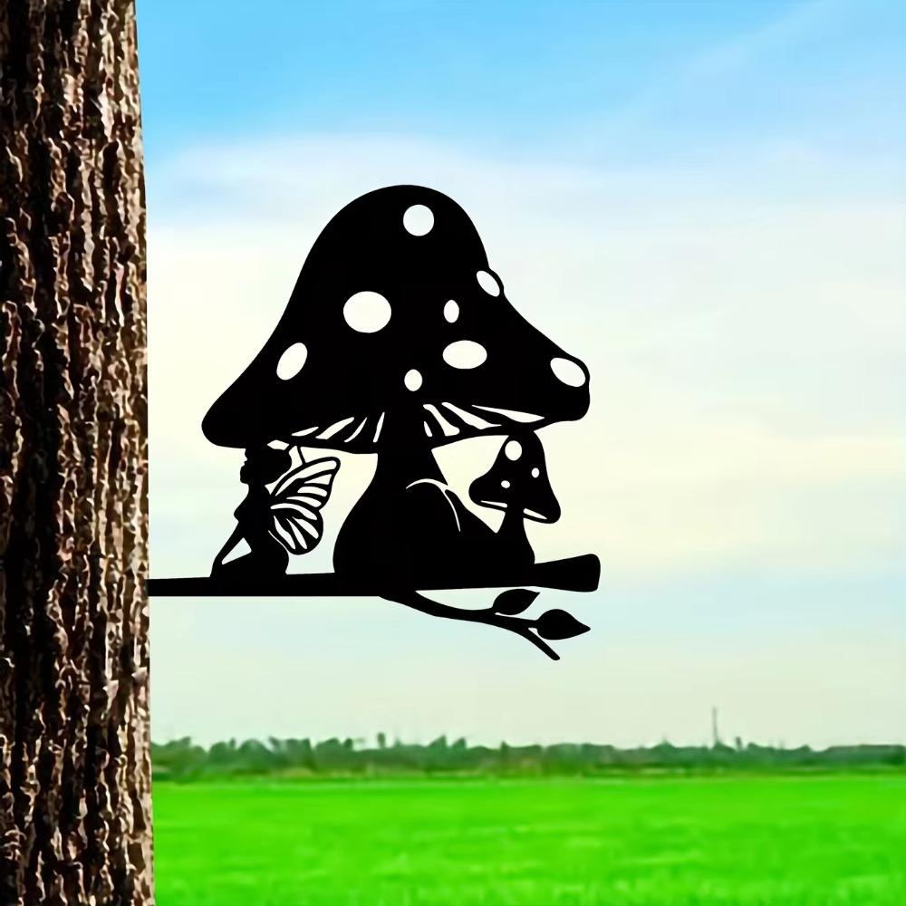 Bezaubernde Pilzelfe Metall Wandkunst - Eisen Silhouette Gartenstecker für Outdoor Heimdeko, Hof, Terrasse und Garten