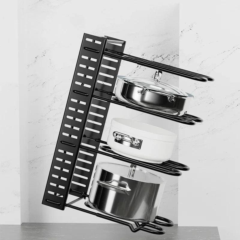8 Tiers Pan Pot Organizer Rack 3 DIY Methods Adjustable Cabinet Pantry Pots Lids Storage Rack Kitchen Organization