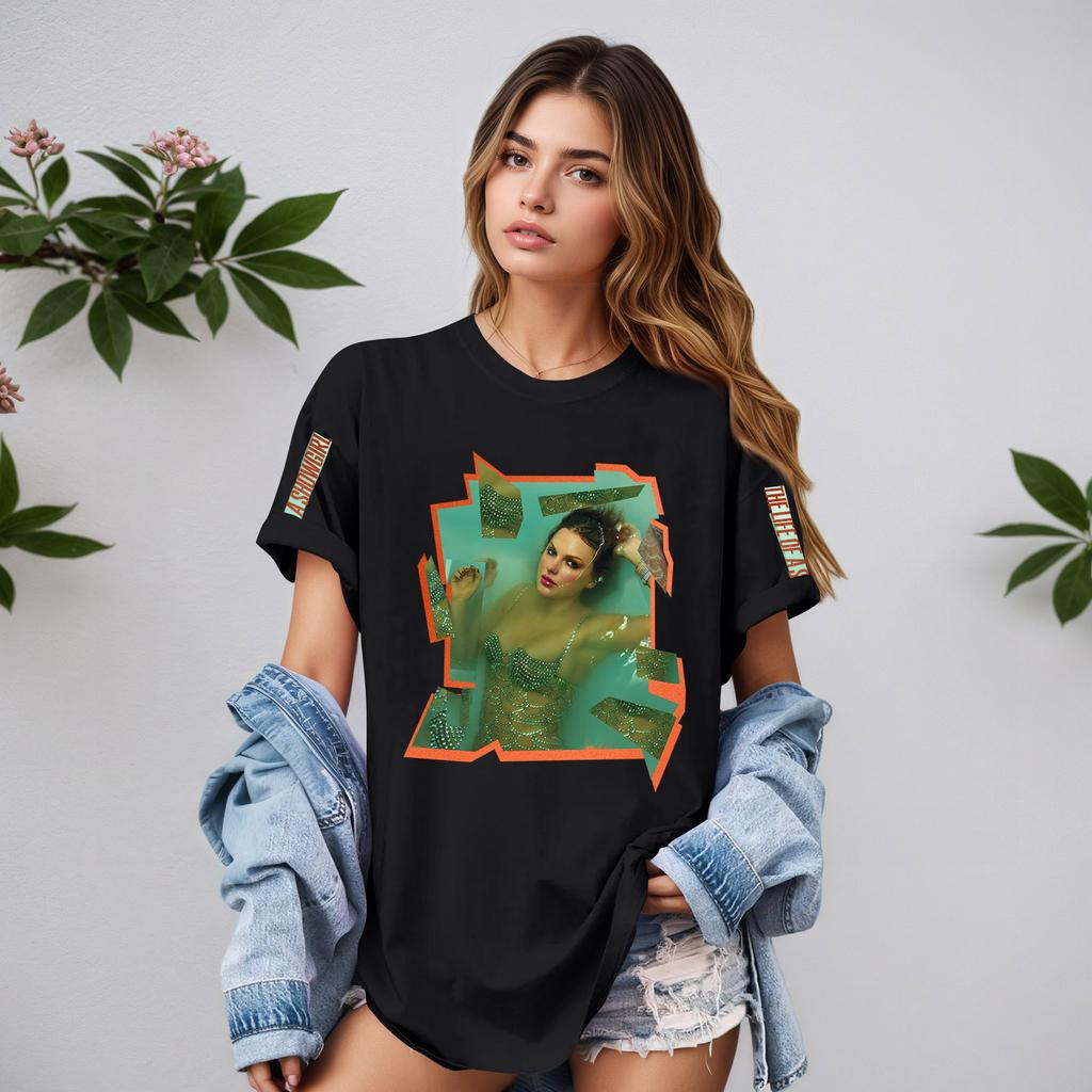 Dámské ležérní tištěné tričko s kulatým výstřihem, svetr s krátkým rukávem