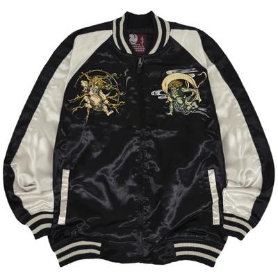 [Yoshida Yu] Jaqueta Casual Sukajan Cetim Raijin Fujin Preta M