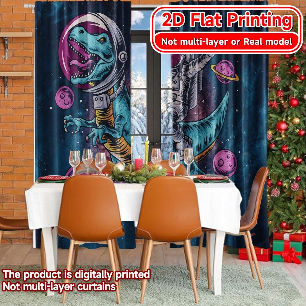 Flat Printing Curtains Without Rod Cosmic Explorer Festive Fashion Polyester Decorations Home Set Of 2 Made