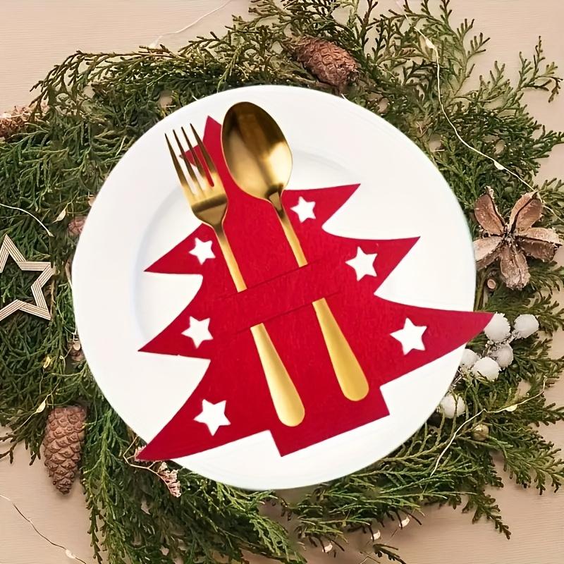 12 Pezzi Tappetini Portaposate in Feltro a Forma di Albero di Natale con Decorazioni a Stella Durevoli per la Casa Decorazioni per Tavola per Feste Natalizie