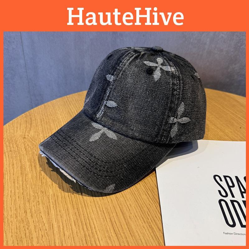 Washed Retro Denim Baseball Cap With Cross Print Design For Daily Wear Casual