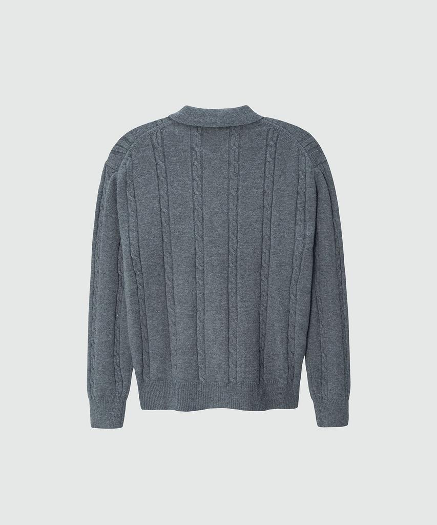 EZIO Cable Button-Up Collar Cardigan_Charcoal