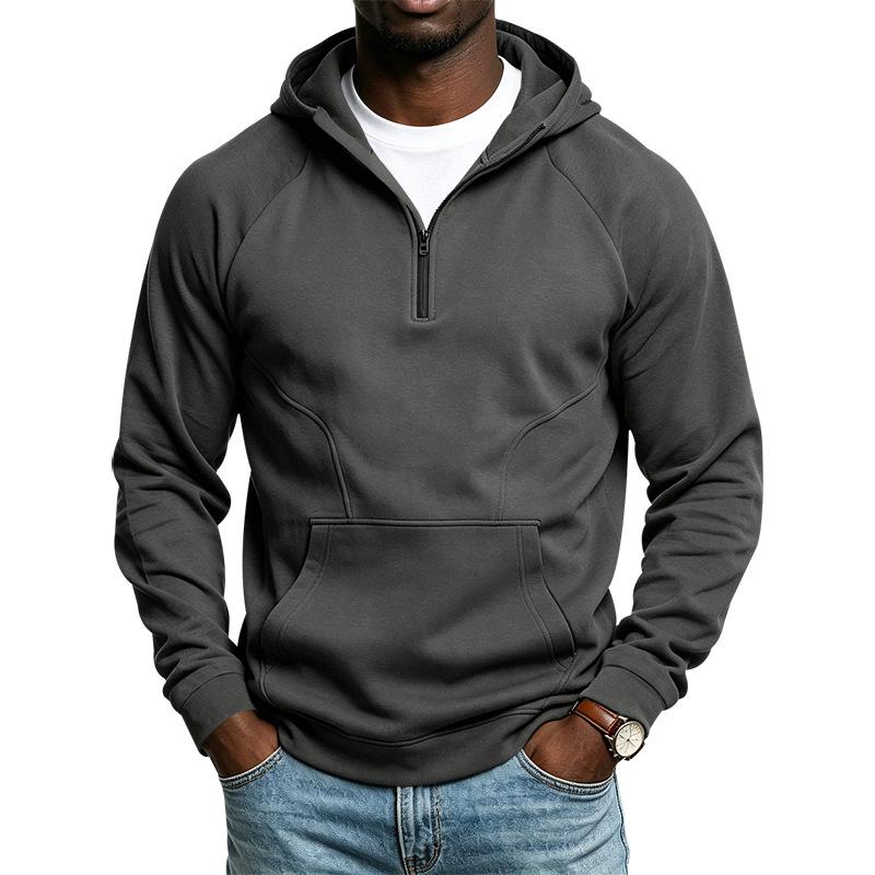 Men's Quarter Zip Hoodie Fleece Hooded Sweatshirts Kangaroo Pocket Pullover Hooded Sweatshirt Autumn Winter Casual Loose Outerwear