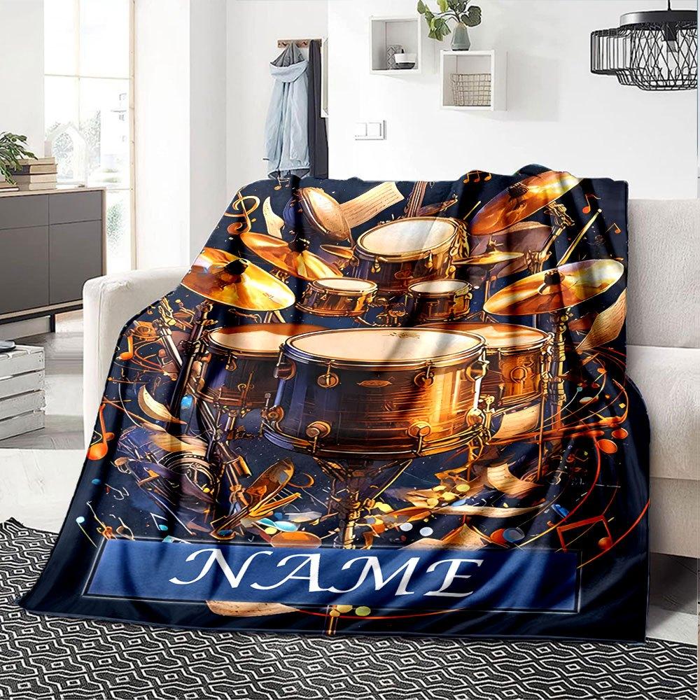 Drum Set Music Art Home Customize Your Name Blankets Soft Cozy Lightweight All Season Multi Use Throw Blanket For Couch Office Bed Living Room Perfect