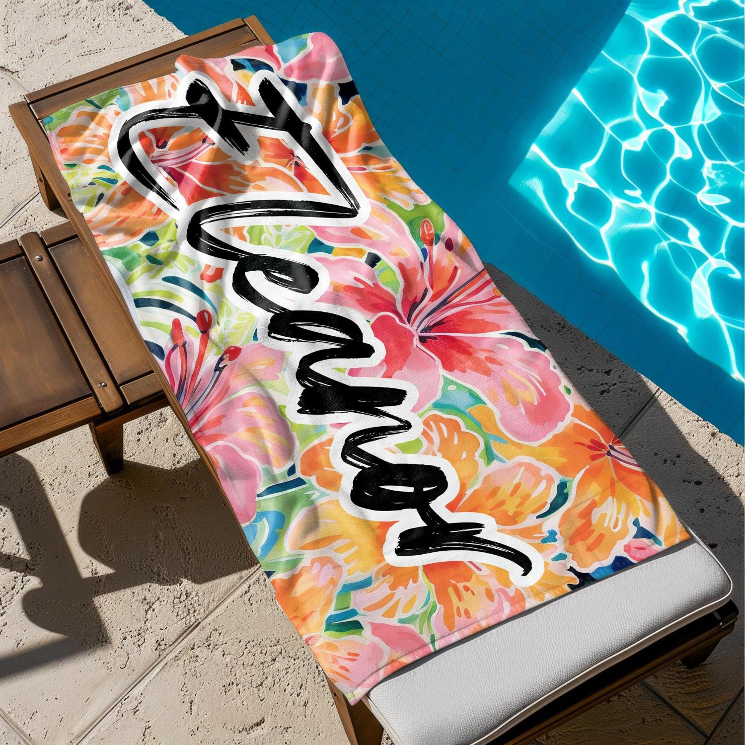 

Vibrant Bold Floral Print Beach Towel, Colorful Abstract Flower Summer Beach Towel for Beach & Pool Days W40*H60(CM)