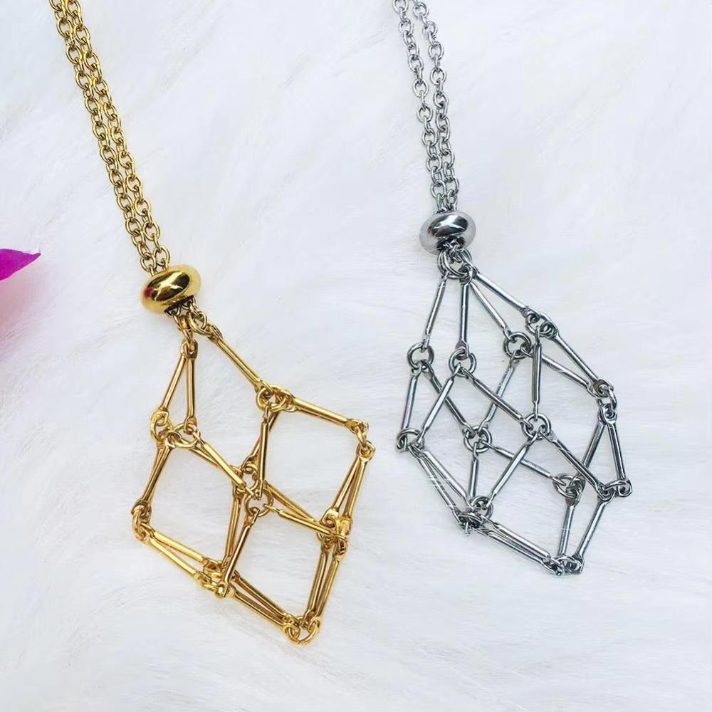 Stone Storage Crystal Cage Necklace DIY Rhinestone Holder Necklace Stainless Steel Necklace  Ladies