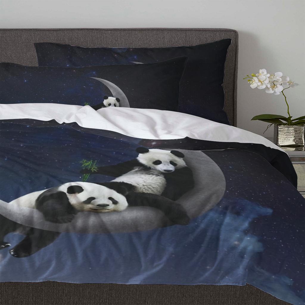 Moon Night Sky Panda Bamboo Star Animal Duvet Cover With Pillow Case Custom 3pcs Bedding Set Quilt Cover Double Bed Home Textile