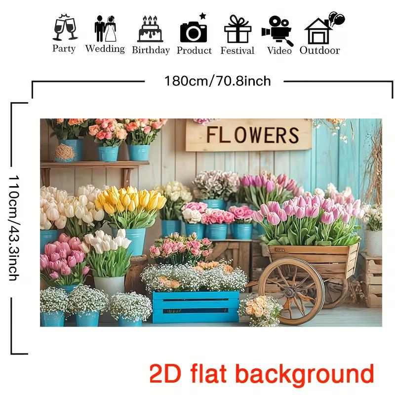 2D Flower Shop Photography Backdrop, Rustic Floral Background Cloth