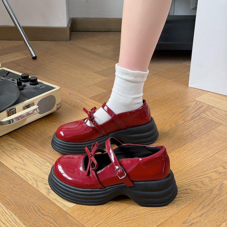 

[Youshilai] 2025 spring and summer new college style platform small leather shoes versatile bow Mary Jane shoes 35