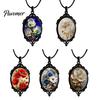 Whimsical Garden Party Accessories Oval Floral Pendant Necklace, Vintage Glass Dome Rose Retro Black Metal Jewelry Adjustable Cord for Women