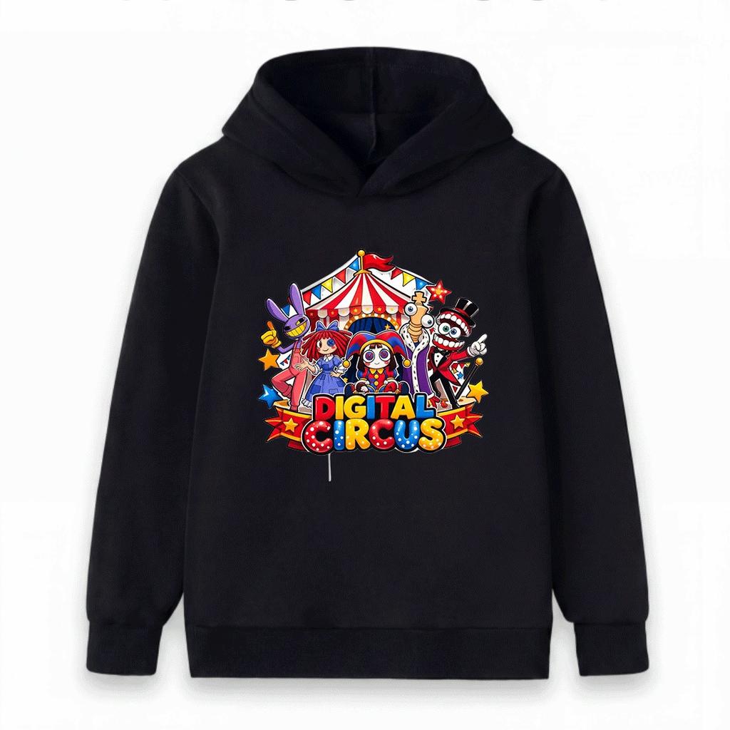 Kids Boys Girls Funny Circus Cartoon Print Hoodie Casual Long Sleeve Pullover Hooded Sweatshirt For Children Daily Wear