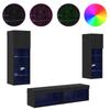 TV Wall Unit 6 Pcs Black Oak Effect Particleboard
