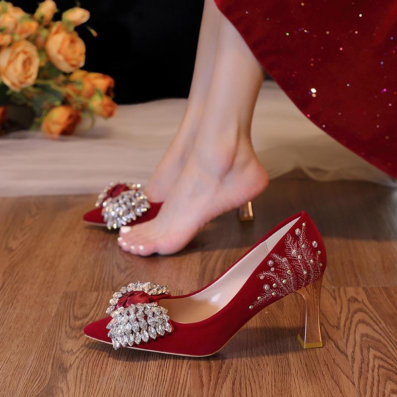 Fashion Beautiful High-heeled Wedding Shoes, Two Wear 2025 Spring and Autumn New Shoes