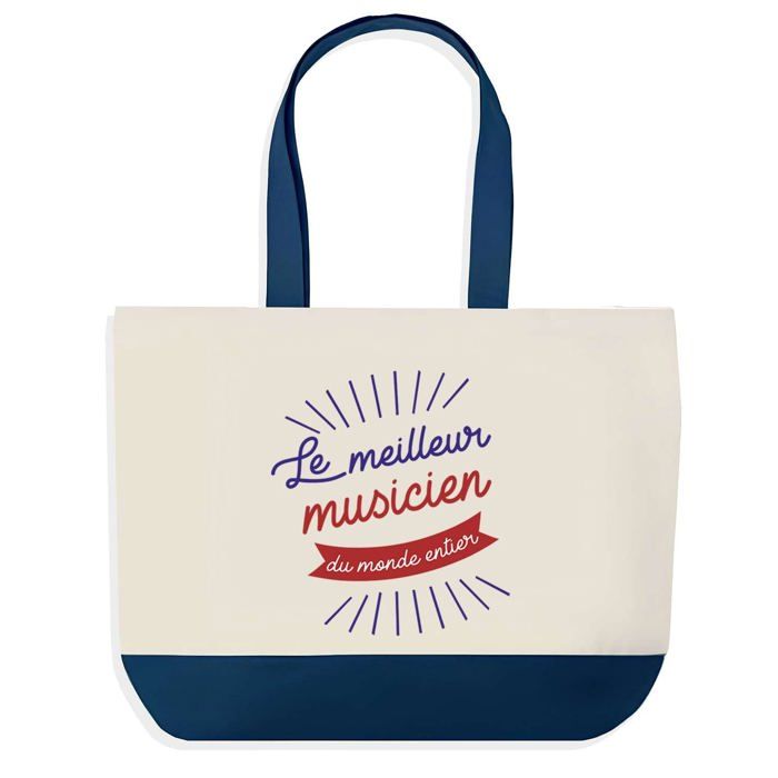Sac cabas - PLANETEE - Musicien Meilleur du Monde - fond bleu - coton 40x45 cm - sans fermeture