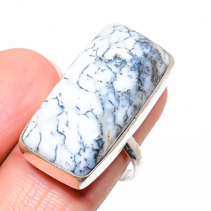 

Natural Dendrite Opal Gemstone Handmade 925 Sterling Silver Ring Size 9 u6Y48