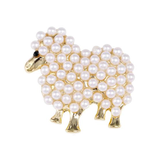 Yousheng Zinc Alloy Brooch Imitation Pearls Inlaid Fluffy Sheep Design Pin Cartoon Style 3D Design Brooch Sweaters Coats золотистый