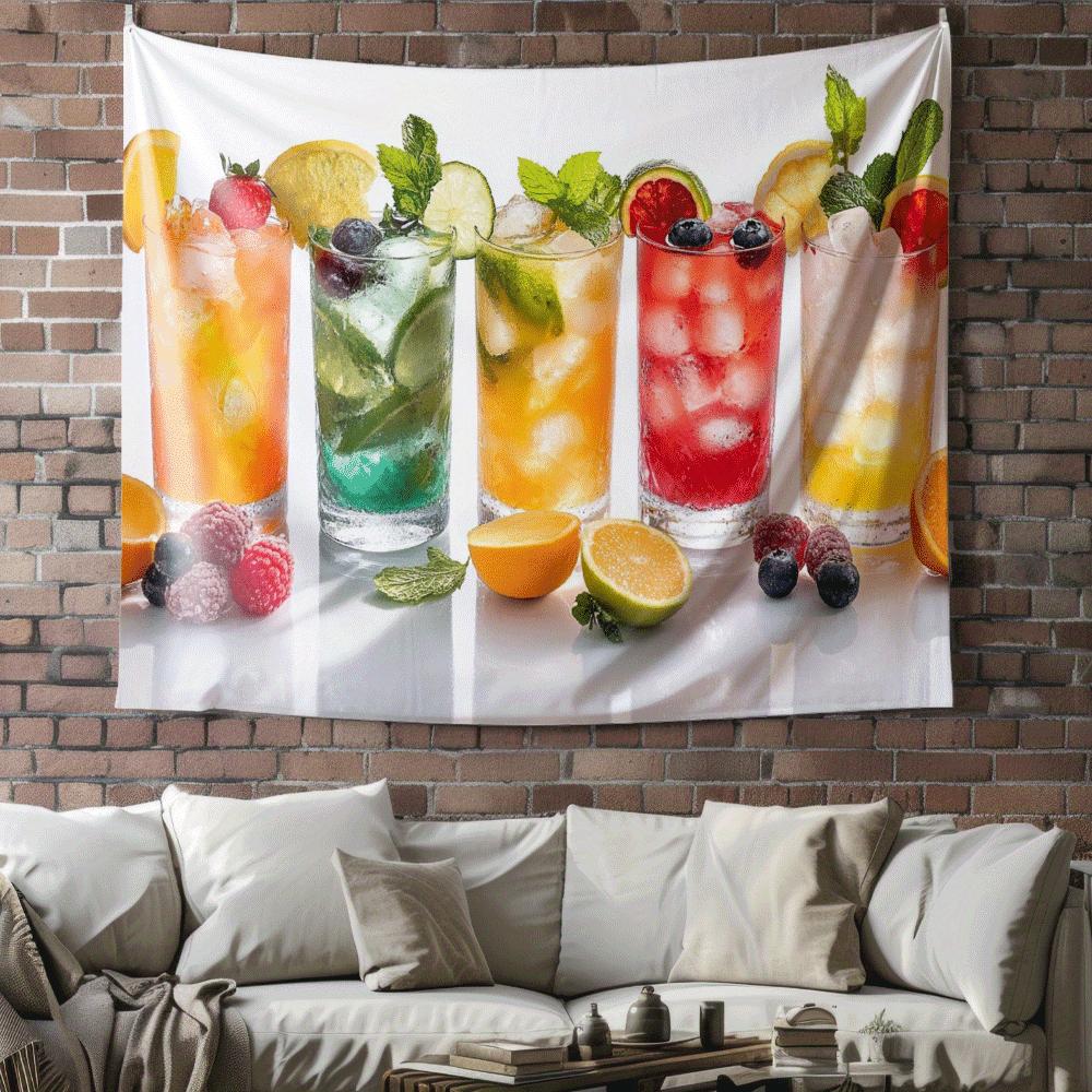 

Five glass beverages Digital printing polyester wall tapestry suitable for use in living rooms bedrooms offices bars and party 74x94cm(29x37in)